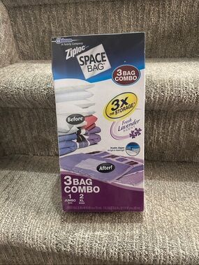 Ziploc Space Bag 3 Bag Combo 1 Jumbo & 2 XL Lavender Storage Zipper Airtight